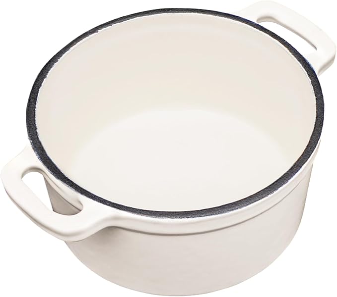 Mini Cocotte 8 oz Mini Dutch Oven 0.25 qt. Cast Iron Garlic Roaster for Oven Garlic Confit Pot Ramekins with Lids Oven Safe Set of 2, White