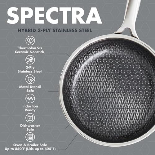 GreenPan Spectra 8" Frying Pan Skillet, Hybrid Tri-Ply Stainless Steel, PFAS-Free Ceramic Nonstick Textured Cooking Surface, Induction Cookware, Dishwasher Safe, Oven & Broiler Temp to 850˚F