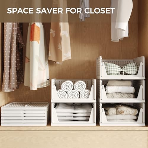 Pinkpum 6 Pack Closet Organizer Storage Bins Stackable Plastic Drawer Shelf
