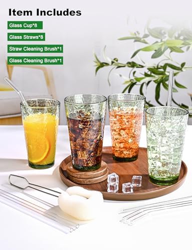 Amyoole Drinking Glasses Set of 8, 16oz Green Highball Water Glasses