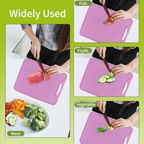 Flexible Plastic Cutting Boards for Kitchen, 11.8''x 8.6'' Silicone Cutting Board, BPA Free Non Slip Cutting Mat for Meat, Vegetables and Fruit with Easy Grip Handle, Dishwasher Safe (Deep purple)