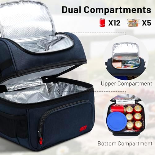 MIER Lunch Box for Men Dual Compartment Adult Lunch Bag for Work, Dark Blue