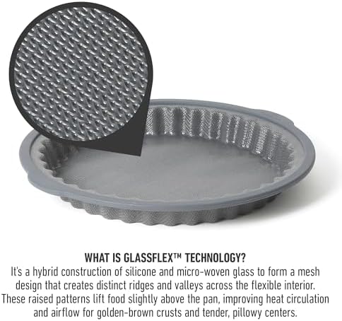 Calphalon Omni 10-Inch Pie Pan, Tart Pan, Silicone Bakeware with GlassFlex Technology and Micro-Woven Glass Core for Even Heating, Flexible Nonstick Round Baking Pan for Pies & Tarts (Grey)