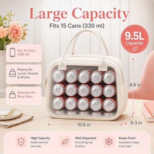 CAMTOP Lunch Box for Women Insulated Lunch Bag Lunchbox Cooler Thermal Leakproof Quilted Reusable Lunch Tote Bag for Work School Travel Picnic