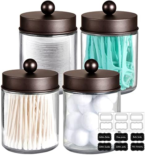 Amolliar Glass Apothecary Jar Qtip Holder Metal Lids 4pc/Bronze
