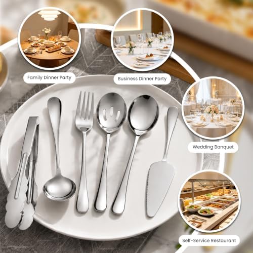 12-Pc Silver Serving Utensils Set, Serving Spoons for Buffet