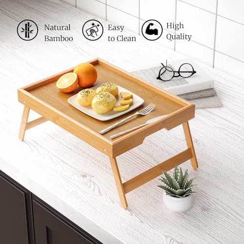 VERTORGAN 3 Pack Bamboo Bed Tray Table,Serving Tray(Natural)