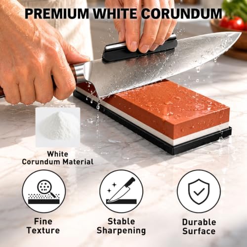 10-Piece Knife Sharpening Stone Set, Professional Whetstone 4 Side 400/1000 3000/8000 Grit, Whetstone Knife Sharpener Stone Kit, Non-slip Base, Leather Strop, Nagura Stone and Angle Guide