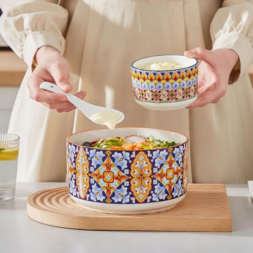 vancasso SIMI Serving Bowls with Lids, Ceramic Mixing Bowls Set of 4, Boho