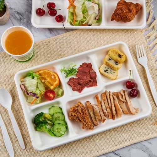 ECOLipak Compostable Disposable 5 Compartment Paper Plates, 12.5inch