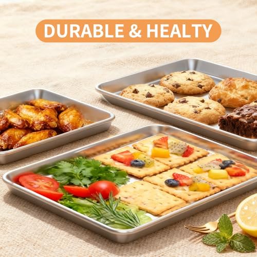 Baking Sheet Set of 2, Stainless Steel Cookie Sheets Baking Sheet Pan, 16 x 12 Inch Thicker and Firmer Baking Pans Set, Non-stick, Non toxic & Heavy Duty & Easy Clean,Dishwasher Safe
