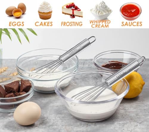 Webake 7.5" Stainless Steel Mini Whisks, 304 Small Metal Whisk for Professional or Home Set of 2