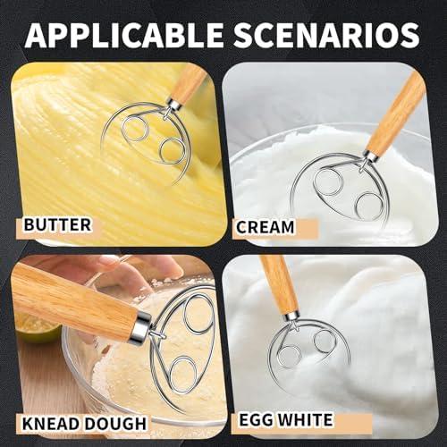 Danish Dough Whisk Stainless Steel Wood Handle for Sourdough Bread