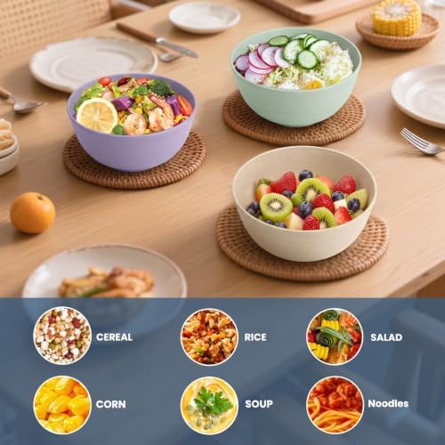 Cereal Bowls 26oz, Unbreakable & Lightweight Wheat Straw Bowls Sets of 6, Kitchen Bowls for Ramen, Soup, Salad, Microwave Safe Bowls for Camping, Dorm, Party - Colorful