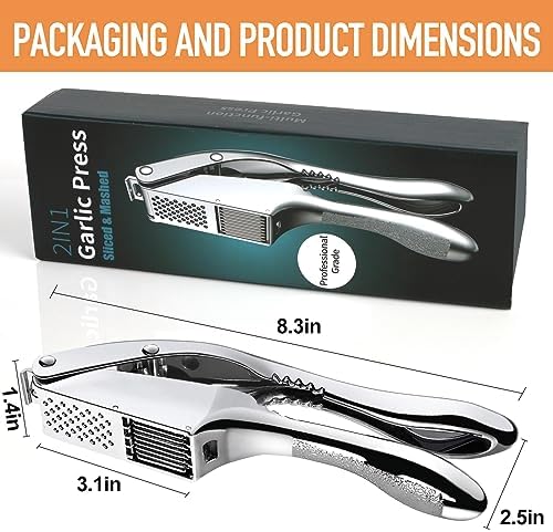 Garlic Press and Slicer 2 in 1, Heavy Duty Garlic Mincer, Crusher with Ergonomic Handle - Perfect for Home Cooks and Professional Chefs Alike.