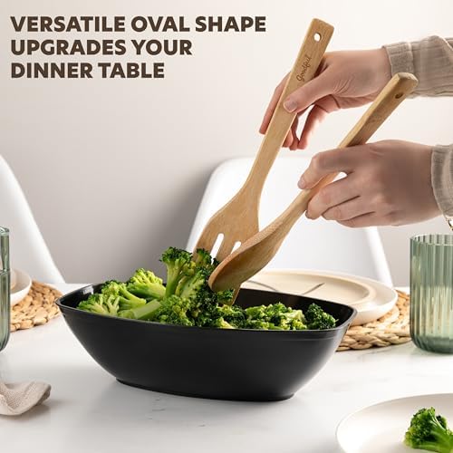 PLASTICPRO Disposable Oval Serving Bowls, Party Snack or Salad Bowl, 72-Ounce, Plastic (4, Black)