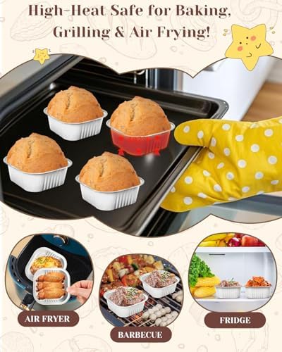 YQER 60 Pack 10oz Mini Cake Pans with Lids, Spoons, Stickers - Disposable Square Brownie Baking Cups - Individual Small Aluminum Foil Loaf Tins for Muffin, Ramekins, Cupcake - White Valentines, Sliver