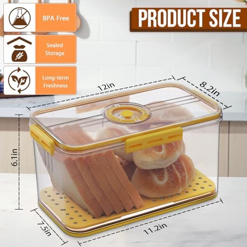Gifhomfix Bread Box Bread Boxes for Kitchen Counter Airtight, Time Recording Bread Storage Container with Lid, Bread Keeper for Homemade Bread, Toast, Bagel, Donut and Cookies, LARGE Yellow