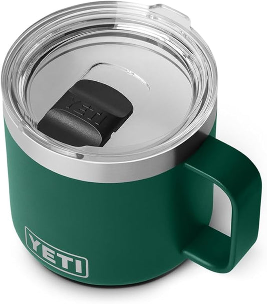 YETI Rambler 14 oz Ceramic Lined Stackable Mug, Vacuum Insulated, Stainless Steel with MagSlider Lid, Black Forest Green