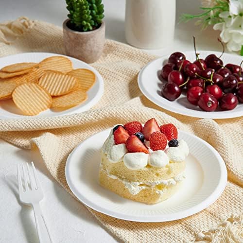 Vplus 100% Compostable Small Paper Plates, 200 Pack 7 Inch, Uncoated