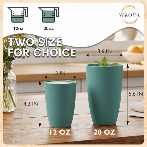 Wrova Wheat Straw Cups 6 PCS Good Alternative to Plastic Reusable Cups 12 oz Unbreakable Drinking Cup Reusable Dishwasher Safe Water Plastic Glasses Green