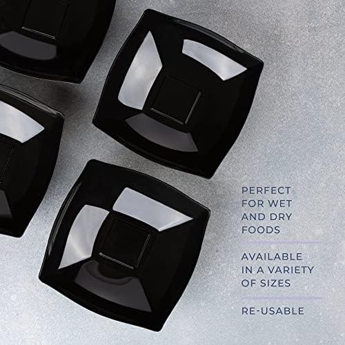 PLASTICPRO Disposable Square Serving Bowls, Party Snack or Salad Bowl, Plastic Black Pack of 4, 32 OUNCE, Black