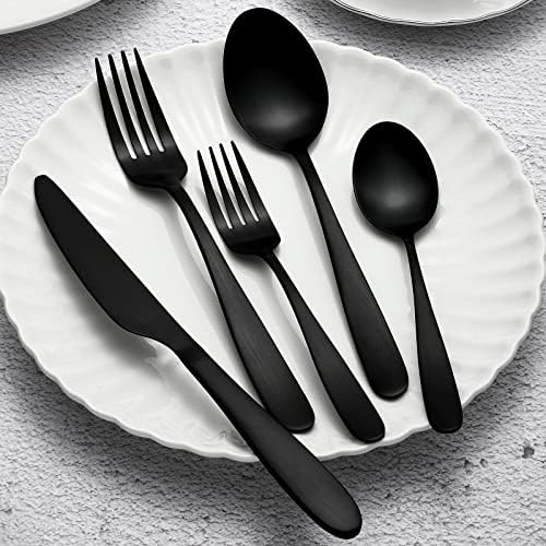 Compralo Matte Black Silverware Set for 8, 40 Pieces Black Flatware Set, Stainless Steel Tableware Cutlery Set Include Fork Spoon Knife, Kitchen Utensil Sets for Home and Restaurant