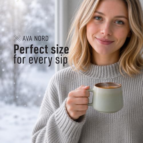 Ava Nord Small Stoneware Ceramic Coffee Mugs Set of 4 | 6 oz | Sage Ash