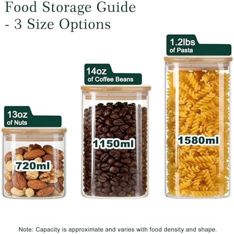 LIBWYS 12-Pack Glass Pantry Storage Jars with Bamboo Lids(0.76/1.22/1.67Qt)