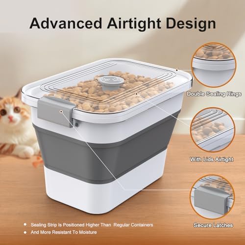 Dog Food Storage Container, 15-23 Lbs Collapsible Dog Food Container with Transparent Airtight Lid, Wheels and Scoop, Travel Pet Food Storage Container for Cat, Dog and Bird, Keep Dry Food Fresh