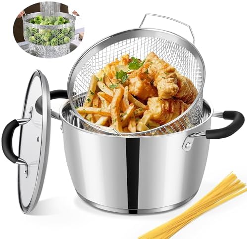 6 Quart Deep Fryer Pot with Basket, Stainless Steel Frying Pot