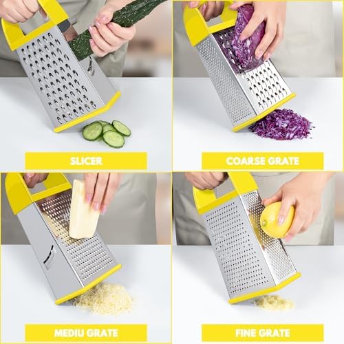 Cheese Grater With Container Box Grater Stainless Steel Kitchen Yellow