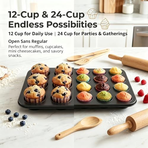 E-far Muffin Pan Set of 2, Regular 12-Cup & Mini 24-Cup Cupcake Pan