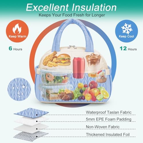 Coobiiya Lunch Box Lunch Bag for Women Men,Reusable Cute Lunch Pail bag,Leakproof,Insulated LunchBox Tote Compact 10L, Cooler Lunch Container for Work Travel Office