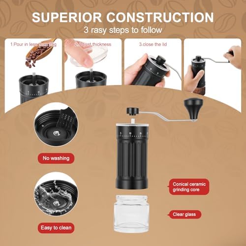 Mini Manual Coffee Grinder with Ceramic Conical Burr, Black
