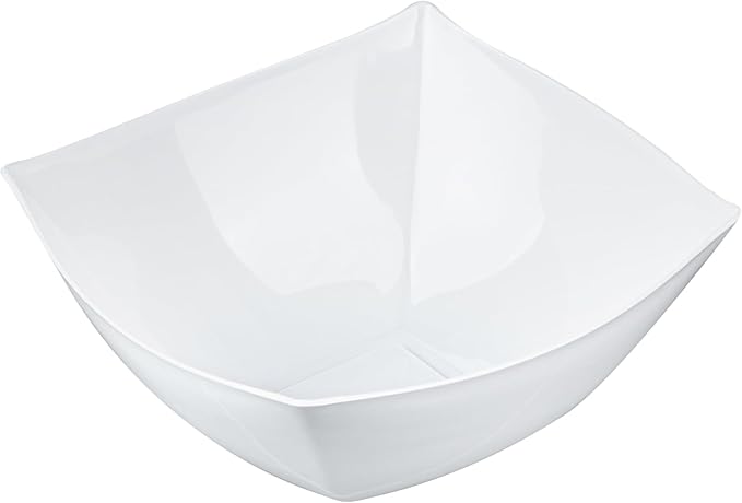 Restaurantware-Moderna 8 Ounce Fancy Plastic Bowls, 10 Square Disposable Salad Bowls - Durable, Heavy-duty, White Plastic Bowl, For Warm And Cold Foods