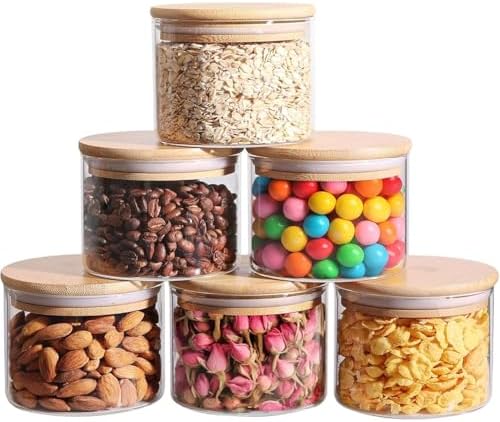 ComSaf Glass Storage Containers with Lids 0.5 Qt, 6 Pack Small Glass Jars