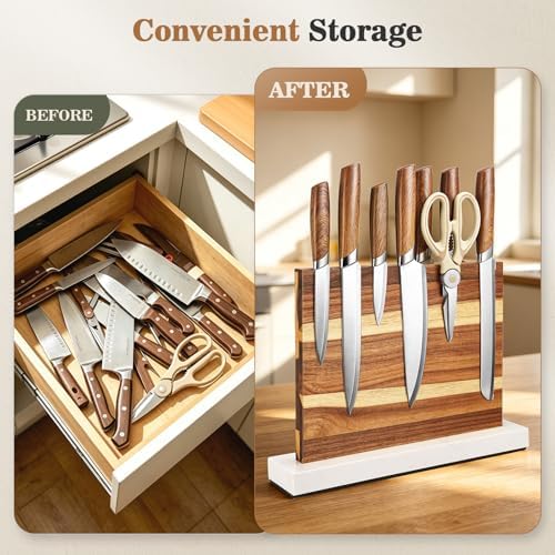 Unshakable Magnetic Knife Block，Double Sided Marble Base Magnetic Holder