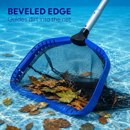 All-in-One Swimming Pool Cleaning Kit, Heavy Duty Deep Leaf Skimmer Net with Pool Brush Head, Adjustable Pole, Pool Cleaning Set for Inground/Above Ground Pools and Ponds