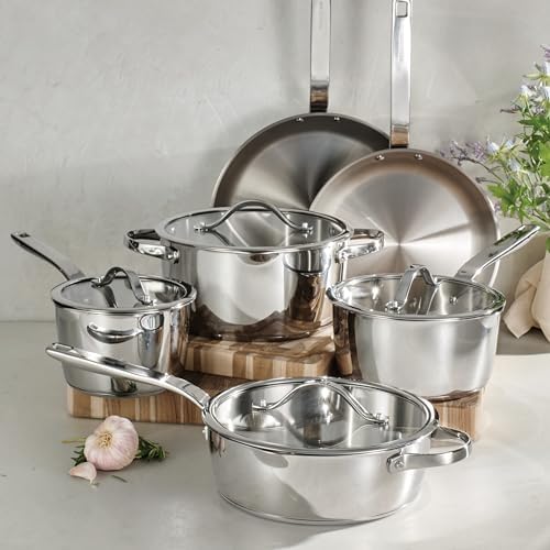 Tramontina Tempo Tri-Ply Base Stainless Steel 10-Piece Pots and Pans Set