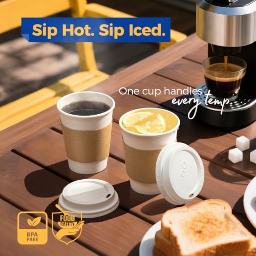 Fit Meal Prep 500 Pack 12 oz Disposable Coffee Cups with Lids, Sleeves, Leak-Proof To Go Coffee Cups with Lids, Durable Hot Paper Cups for Hot Cocoa and Coffee Bar Supplies