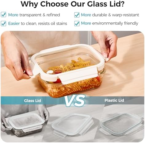 Vtopmart 5 Pack Glass Food Storage Containers with Glass Lids & Air Vent