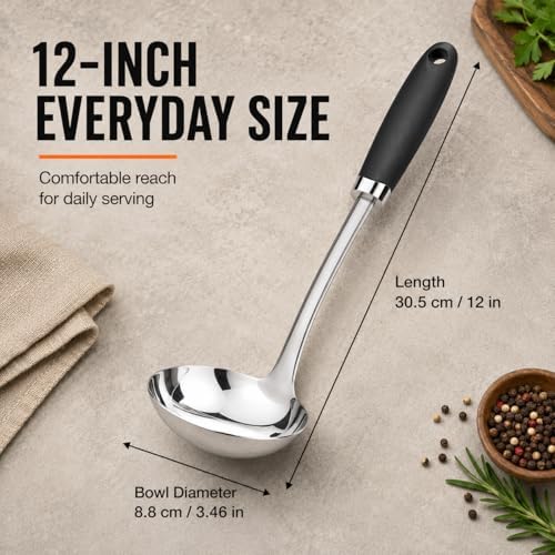 12-Inch Stainless Steel Soup Ladle, Metal Ladle Spoon, Silver