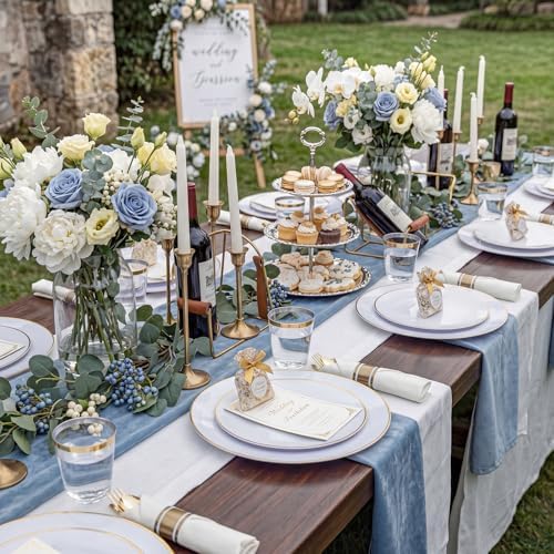 KIRE 60PCS Gold Plastic Plates - Heavy Duty White Disposable Plates with Gold Rim - Include 30Pieces 10.25inch Dinner Plate and 30Pcs 7.5inch Dessert Plate for Wedding/Party/Halloween/Thanksgiving