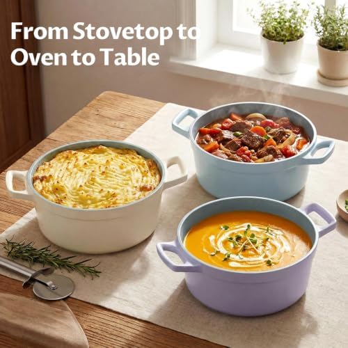 BEZIA 5.7 QT Lightweight Ceramic Nonstick Dutch Oven with Lid, Stock Pot