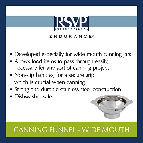 RSVP International Endurance Canning Collection Non-Reactive 18/8 Stainless Steel, Dishwasher Safe, Funnel, Wide Mouth, 2-3/4"
