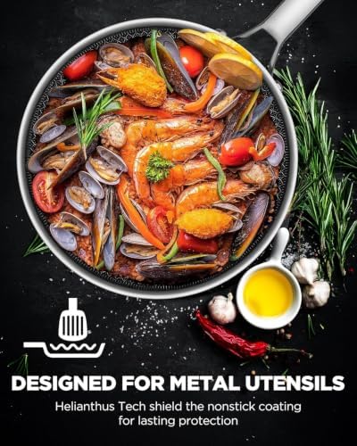 Wok pan with Lid, Hybrid Ceramic 13 Inch Tri-Ply Stainless Steel Woks & Stir-fry Pans Nonstick, Non-Toxic, PFAS/PFOA/PTFE Free, Metal Utensil Safe, Dishwasher & Oven Safe, Induction Compatible