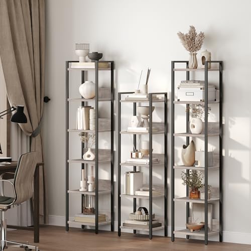 MAHANCRIS Bookshelf, 6-Tier Bookcase, Standing Book Shelf for Small Space, Storage Shelf Organizer, for Living Room, Bedroom, Study, Balcony, Greige and Black BKHG6601