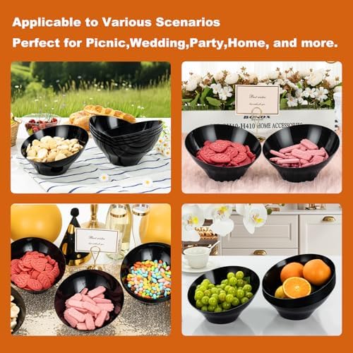 Goodluck 12 Pack black Plastic Serving Bowls for Party - 20 OZ
