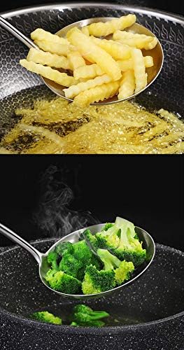 FJNATINH Solid 304 Stainless Steel Skimmer Slotted Spoon Colander Strainer Ladle for Cooking and Frying, Kitchen Utensils Wire Strainer Pasta Strainer Spoon